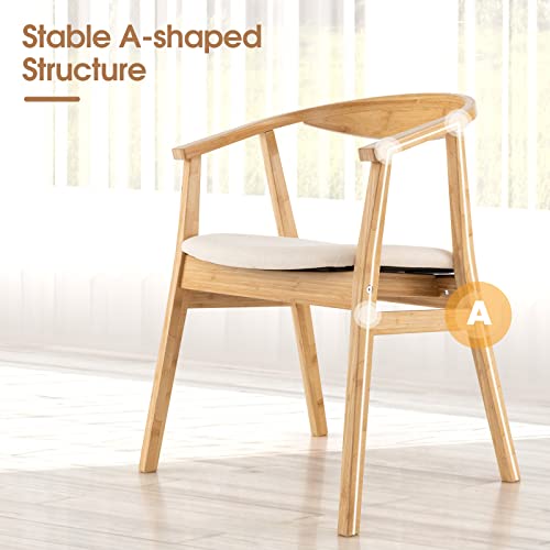 Giantex Bamboo Accent Chair For Living Room, 100% Bamboo Painted Surface Upholstered Boho Accent Chairs With Anti-Slip Foot Pads, Accent Armchair For Bedroom #TOP7
