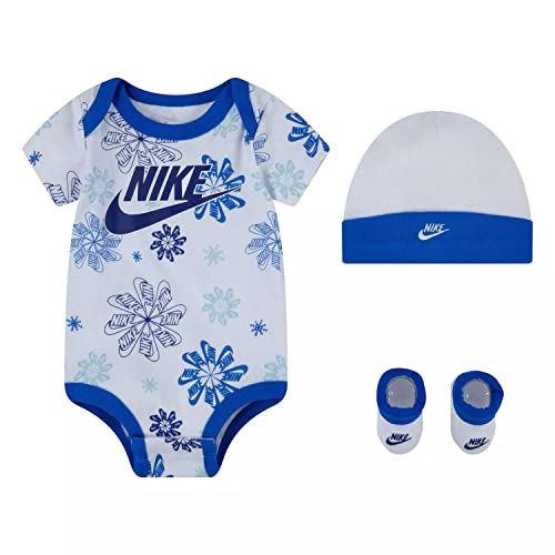 Image of Nike Baby Boy Bodysuit, Hat And Booties 3 Piece Set (White(NN0733-001)/B, 0-6 Months)