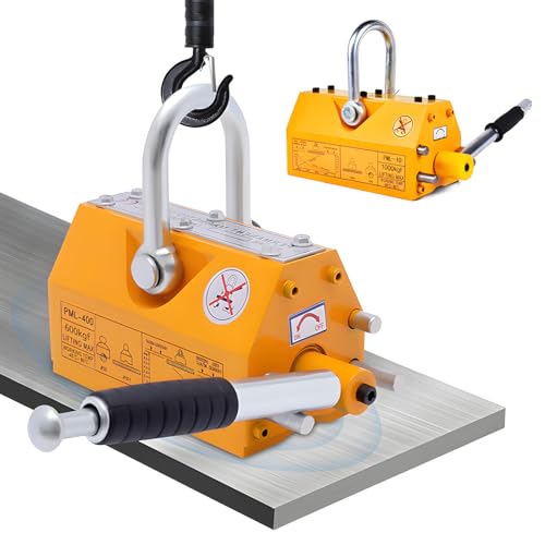 Heavy Duty Permanent Lift Magnet, Adjustable 220-1320 Lbs Capacity, with Quick Release for Hoist, Shop Crane, and Material Handling