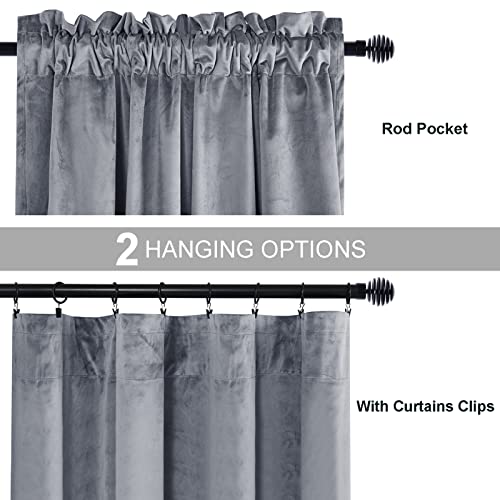 Jiuzhen Grey Velvet Curtains For Bedroom - 63 Inches Thermal Insualted Room Darkening Rod Pocket Blackout Drapes For Ofiice/Closet, Set Of 2 Panels With Tiebacks, 52W X 63L #TOP2