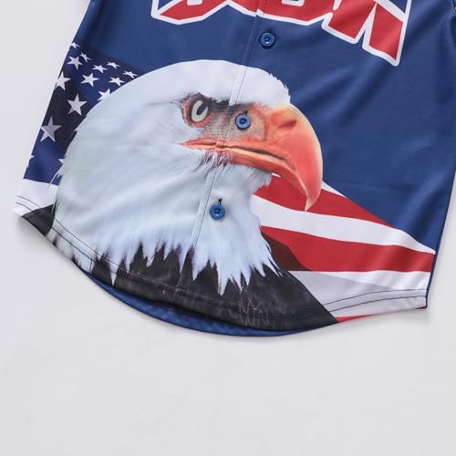 Image of 4th Of July Boys American Flag Button Up Baseball Jersey Shirt Shorts Set for 2-14 Years Kids Independence Day Outfit