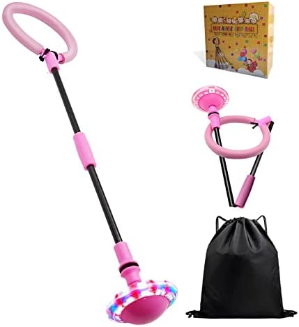 T'PUPU Flashing Jumping Ball,Ankle Skip Ball,Jumping Ring Swing Ball Toy (No Battery Required),Colorful Flashing Foldable Skip Ball for Kids Adults (Pink)
