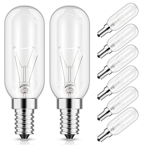 Fulighture Lot de 8 ampoules pour hotte de cuisine, lampe pour appareil électroménager 40 W E14 SES, ampoule à incandescence tubulaire T25 Cover