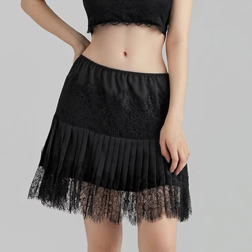 Women Lace Mini Skirt Y2k Ruffle Low Waist Slip Layered Pleated Flowy Skirt2