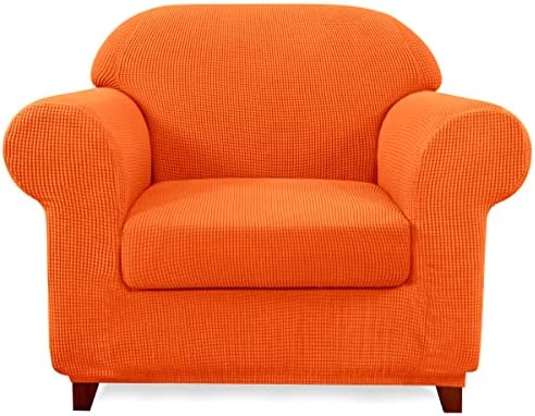 subrtex Stretch Armchair Sofa Slipcover 2 Piece Sofa Cover 1 Seater Soft Couch Slipcover Washable Furniture Covers, Jacquard Fabric Armchair Checks(Orange,Armchair)