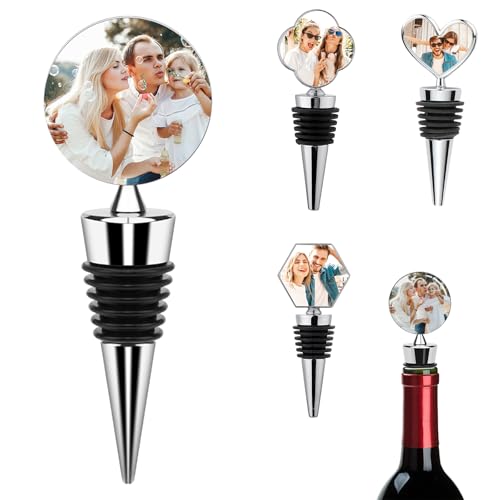 Personalized Wine Stopper Custom Wine Bottle Stopper with Your Photo Metal Wine Food Grade Silicone Stopper for Family, Wedding, Holiday Party