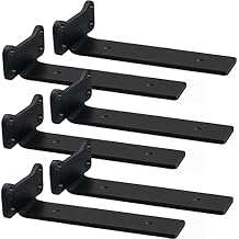 Floating Shelf Brackets Heavy Duty Industrial L Shelf Bracket - 5mm Thick Premium Solid Steel Shelf Supports, Black Rustic Wall Brackets for Shelves - 10 Inch Floating Shelves Hardware 6 Pack