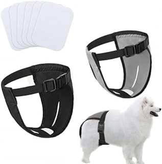 2 Pieces Dog Pants Dog Nappies with 6 Sanitary Pad Adjustable Protective Trousers for Female Dogs in Heat Monthly Bleeding Physiological Washable Sanitary Pantie (Gray and Black) (L)