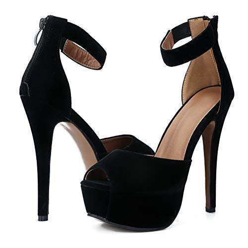 Image of MAIERNISI JESSI Women's Platform High Heel Sandals, Ankle Strap, Peep Toe, Stiletto Heels, Zip