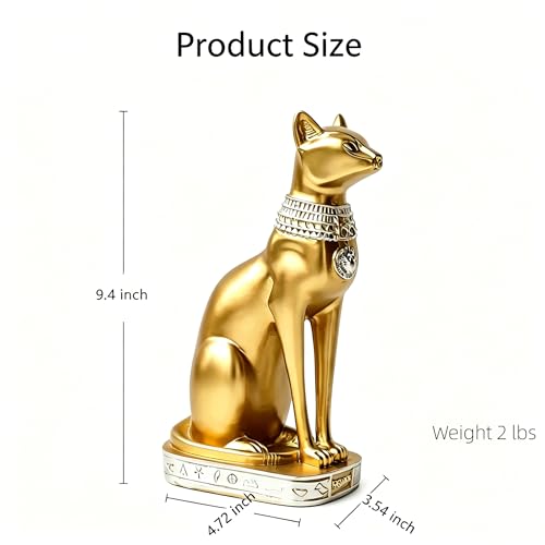 Estatua Bastet Egipcia Dorada de 9.4 pulgadas miniatura 2