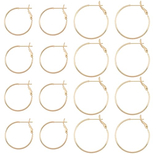 BENECREAT 16Pcs 2 Size Real 18K Gold Plated Hoop Earring Findings