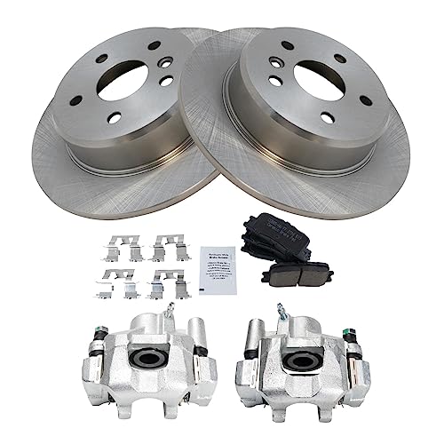 Image of TRQ Rear Brake Pad and Rotor Set Ceramic Solid Rotors Calipers