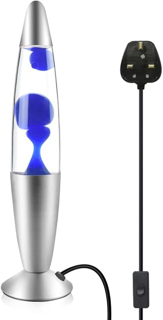DoRight Soothing Motion Lava Lamp Classic 25W Retro Lava Lamp for Relaxation 13 Motion Wax Liquid Mood Light with BS Plug Bullet Shape Lamp for Bedroom, Home, Aluminum(Blue Wax)