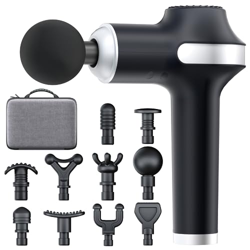 UMAY Massage Gun, Percussion Muscle Massage Gun Deep Tissue, Whole Body Massager Gun for Athletes for Pain Relief, Handheld Relaxation Portable Electric Muscle Massager with 10 Attachments