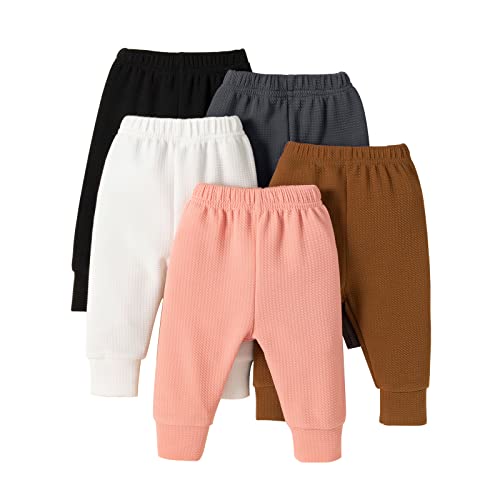 Unikaka 5-Pack Baby Girl Pants in Grey, White, Black, Orange, and Pink - Ages 0-48 Months