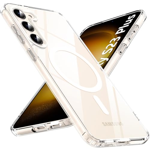 Image of OWKEY for Samsung Galaxy S23 Plus Case 6.6'', Magnetic S23 Plus Case Compatible with Magsafe, [Military Grade Shockproof] Transparent Back Slim Bumper Cover Phone Case, Clear