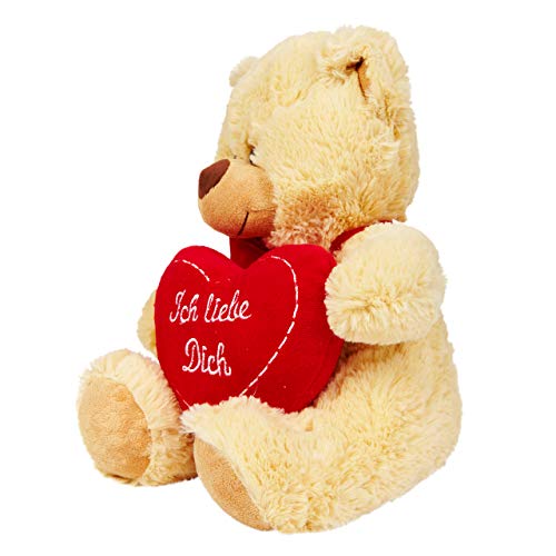 Lumaland Teddybär mit Herz in Beige 30 cm - Ich Liebe Dich Teddy - kuschelig - Plüsch Kuschelbär Kuscheltier Herzkissen - ideal für Freund und Freundin - Geschenk zum Valentinstag – Bild 7