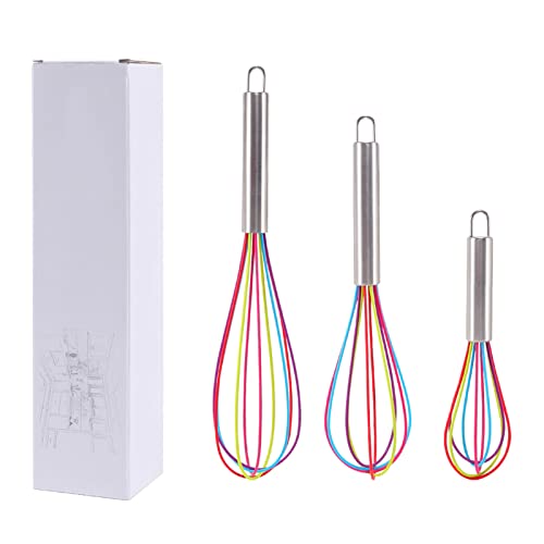 3点セット カラフル 泡立て器 シリコン ステンレス エッグビーター ミキシング 耐熱 手動 キッチン料理用 キッチンツールセット