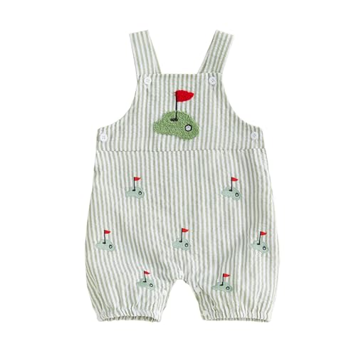 Nibbcoa Baby Boy Summer Outfit Embroidery Bubble Romper Striped Sleeveless Onesie Bodysuit Overalls Newborn Boy Clothes (Green 0-3 Months)