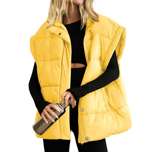 Womens oversized puffer vest with stand collar