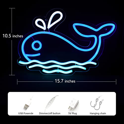 Image of Whales Neon Signs for Wall Decor Neon Lights for Bedroom Led Signs Suitable for Living Room Office Man Cave Beer Bar Pub Restaurant Christmas Party 5V Usb Power, 15 * 8.7 Inch(Blue+Azure)