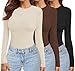 Ekouaer Damen 3 Pack Langarmshirt Set Rundhlas Unterhemd Layer Tee Warm Thermo Oberteil Slim Fit Basic Tops, Schwarz + Braun + Beige M Baby,Schwarz günstig Kaufen-Ekouaer Damen 3 Pack Langarmshirt Set Rundhlas Unterhemd Layer Tee Warm Thermo Oberteil Slim Fit Basic Tops, Schwarz + Braun + Beige M