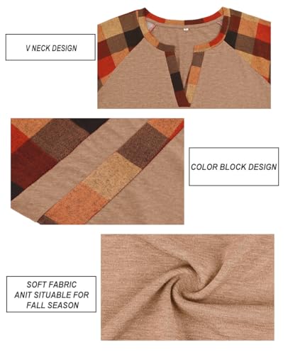Image of CARCOS Plus Size Tops for Women Long Sleeve Fall Tunic Color Block Camo /Plaid /Leopard /Fall Blouse Crewneck Tshirt XL-5XL