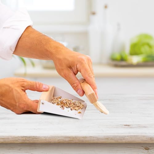 Mini Kehrblech und Handfeger Besen, Schaufel und Besen Set, Tischbesen Besen und Kehrschaufel Set, Handbesen mit Kehrschaufel Mini Besen Tischfeger Tischbürste Krümelbürste (Holzfarbe)