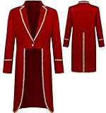 WISHU Men's Steampunk Vintage Tailcoat Jacket, Gothic Renaissance Pirate Costume, Medieval Victorian Halloween Tuxedo Coats (L, Wine Red)