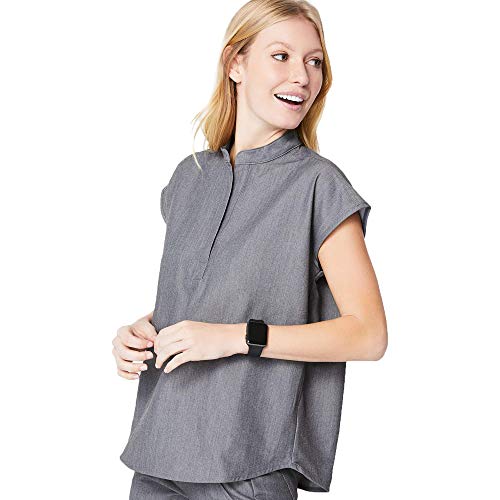 FIGS Rafaela Two-Pocket Mandarin Collar Scrub Top Women — Graphite, XS