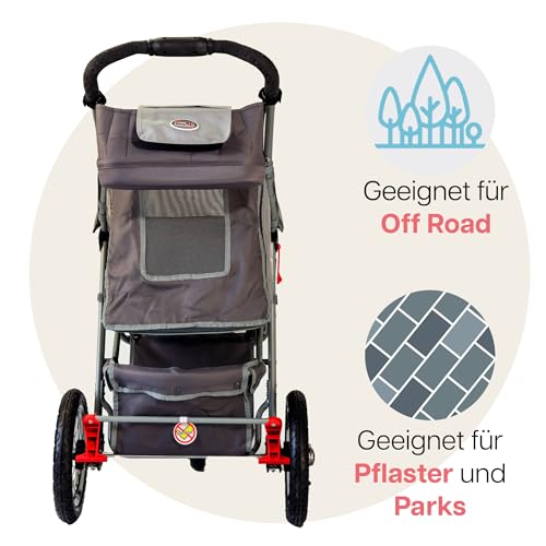 Innopet Comfort Air Eco Grauer Hundebuggy Katzenbuggy - Leichter Hundewagen mit 30cm Luftreifen - Einhändig faltbar - für alle Untergründe und im Gelände - recycelter Nylonstoff