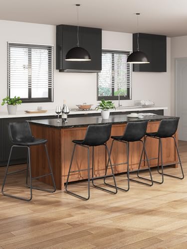 Image of 26in Bar Stools Counter Height Chairs Set of 2 Metal Legs (Black)