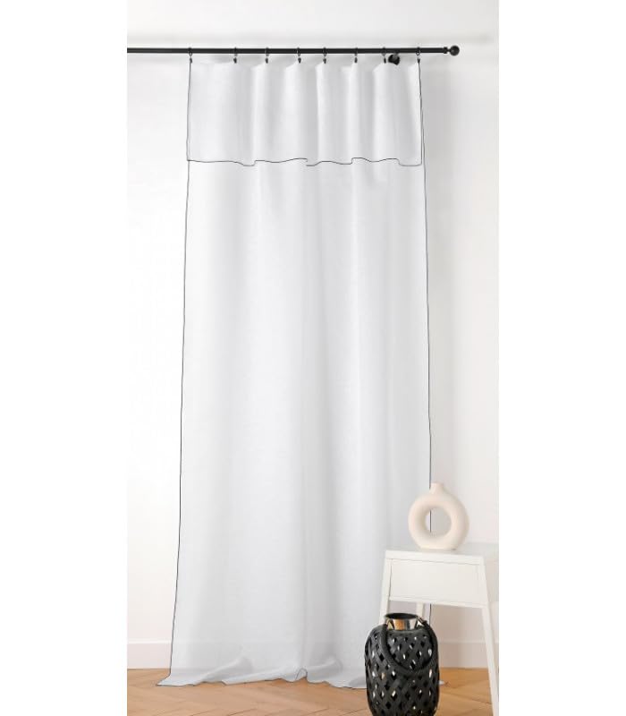 Linder Voilage Aspect Lin Bourdon Noir - 140x295cm - Blanc