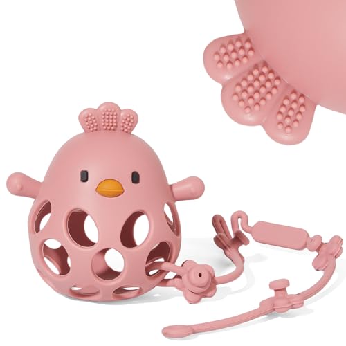 Image of Baby Teething Toys with A Toy Safety Strap for Babies 0-6, 12, 18 Months Infants,Food Grade Silicone Anti-Drop Teething Mitten,Easy-Grab Hollow Design and Textured, Baby Chew Toys for Sucking Needs