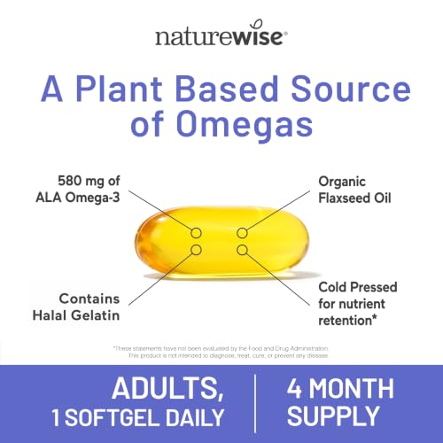NatureWise Flaxseed Oil 1000 mg, Fish Free Omega 3 with 580 mg ALA - Plant Based Omega 3 6 9 Supplement - Organic, Cold Pressed, Non-GMO - 120 Softgels[120-Day Supply] - image 3