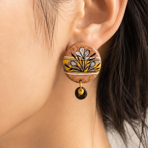 Image of Handcrafted Artistic & Tribal Earrings Collection for Women - Bohemian, Floral, Wooden & Ethnic Statement and Stud Designs