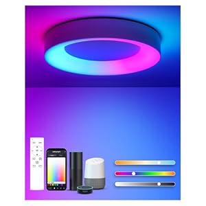 Matane Smart Ceiling Light RGB with Remote Control, 24W Dimmable LED Flush Mount Lamp Indoor Work with APP, Alexa, Google Home, 3000-6500K for Living Room, Bedroom, Kids Room, Kitchen, Round 11 inch