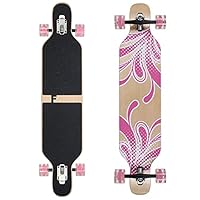 Flex2 bis 84kg - Camber Longboard (Flex2 bis 84kg, pink Blume LED - Ahornholz)