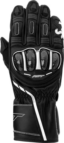 RST S1 CE Mens Leather Motorcycle Gloves (2XL, Black, White)