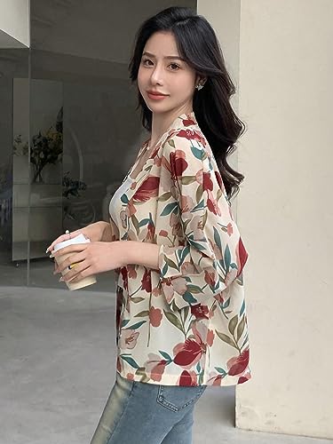 TOPLOT Women's Front Open Floral Printed Shrug Top Regular Fit