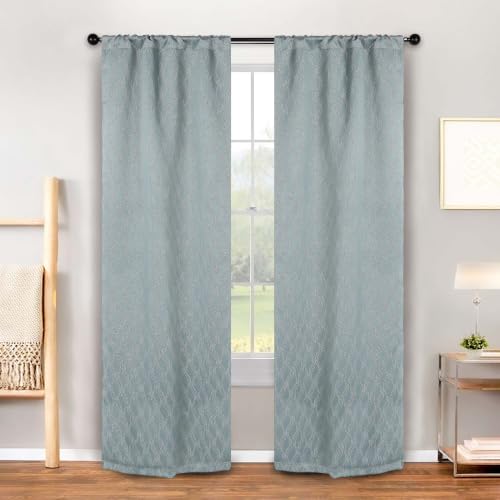SUPERIOR Blackout Curtains, Modern Classic Light Blocking Curtain, Window Accent for Bedroom, Living Room, Thermal Darkening, Zuri Collection, Set of 2 Panels, Rod Pocket, 26" x 84", Sea Foam