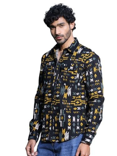 Image of Thomas Scott Men Slim Fit Pure Cotton Corduroy Floral Printed Semi-Formal Shirt