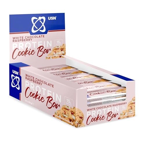 USN Trust Cookie Bar, White Chocolate & Raspberry Protein Cookie: High Protein Bars, Perfect On-the-Go & Post-Workout Protein Snacks (12 x 60g Bars per Pack)