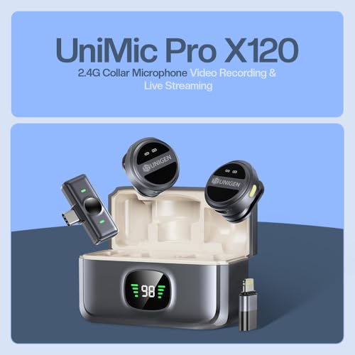 Image of UNIGEN UniMic Pro X120 Wireless Mic 2.4G Collar Microphone Video Recording Live Streaming Mic with Receiver for Video Recording, vlogging, YouTube, Facebook, Instagram Support System for Type C & iOS