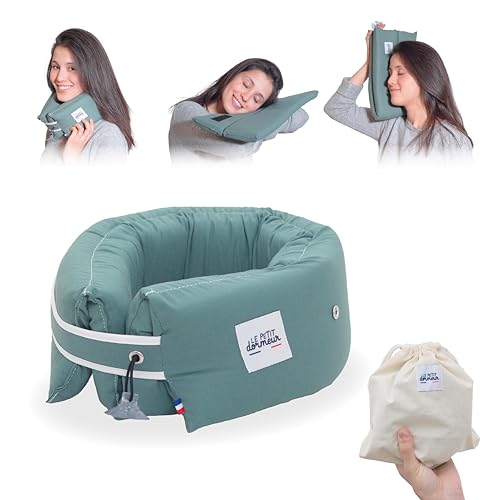Le Petit Dormeur Coussin de Voyage Coussin Avion Ergonomique 3 en 1 - Oreiller de Voyage Ultra Confort - Pratique & Compact - Fabriqué en France - Lavable en Machine - Thym