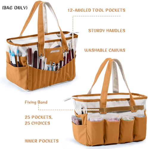 APOFFICE Pottery Tools Bag with Pockets for Clay Sculpting Tools, Ceramic Tools– Art Supply Organizer for Polymer Clay Tools, Craft Tote, Yarn & Crochet Storage, Washable Canvas Artist Bag Gift by APOFFICE - Used condition - Image 3