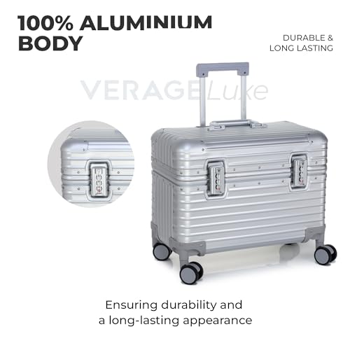 Image of Verage Luxe Aviator 100% Aluminum Hardside Spinner Luggage with Multi-Directional Wheels and Telescoping Handle (Silver)