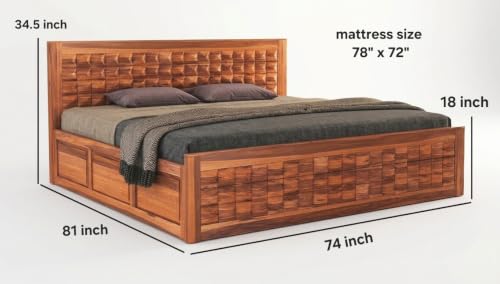 Image of Diamond Solid Sheesham Wood King Size Bed with Storage + 2 Side Tables|Wooden Box King Size Double Cot Bed with Storage Box & Bedside for Home, Bedroom,Living Room,Hotel|Honey Finish