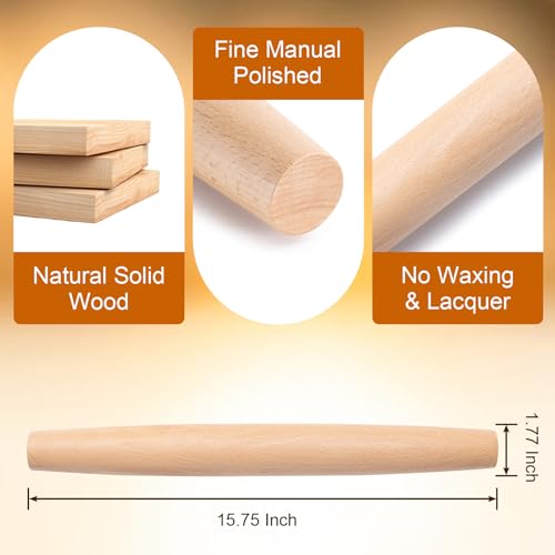 AISOSO French Rolling Pin for Baking,15.75"Wooden Dough Roller,Light Yellow by Aisoso - Used condition - Image 2