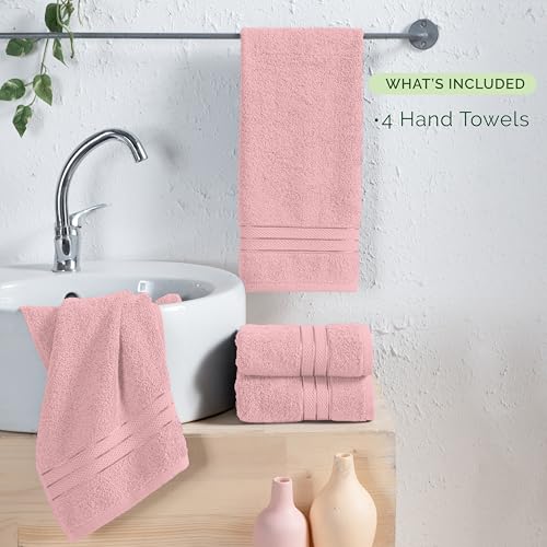 Image of Elegant Comfort Three Line Popcorn Towel Set for Bathroom 16 x 28 inches, Premium Hotel Quality 4-Pack Hand Towels, 100% Turkish Cotton, Soft and Durable, Quick Dry and Highly Absorbent, Dusty Pink